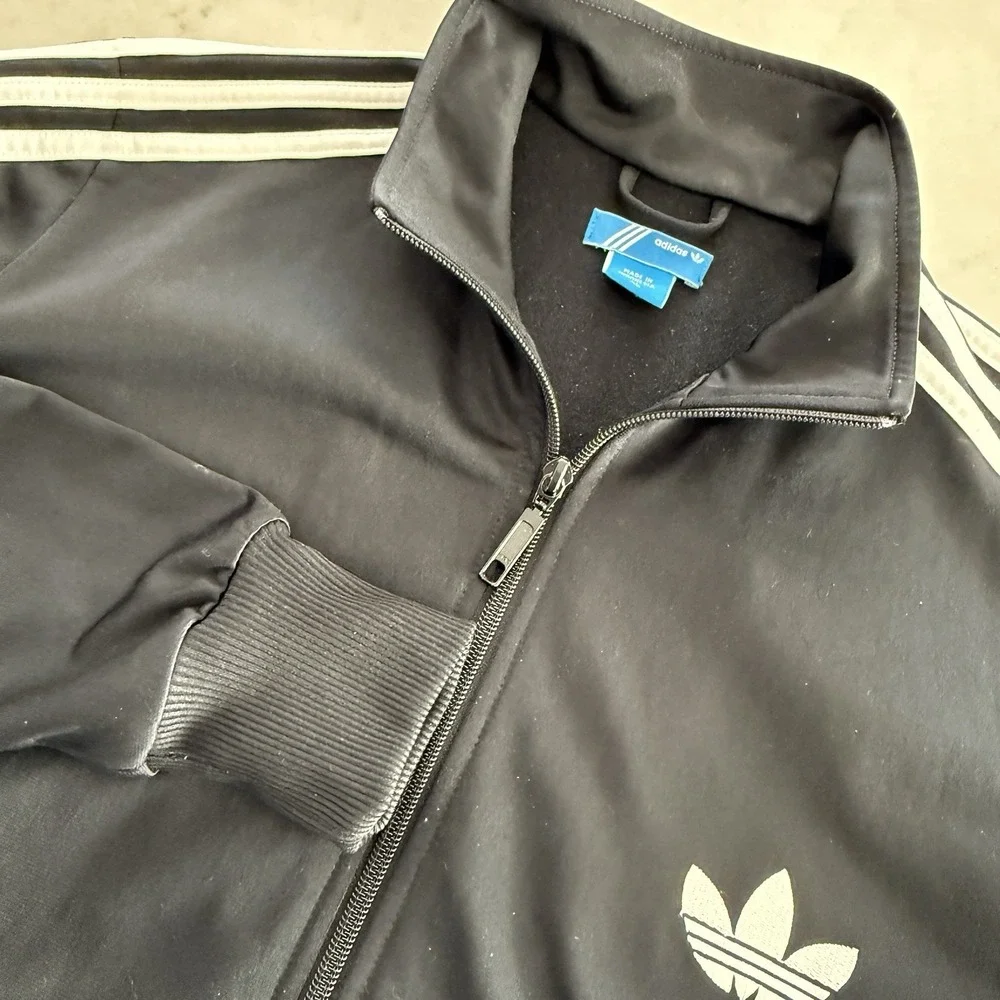 Adidas Originals Track Jacket Black‎ 3 Stripe Trefoil Full Zip Mens/Unisex Sz L